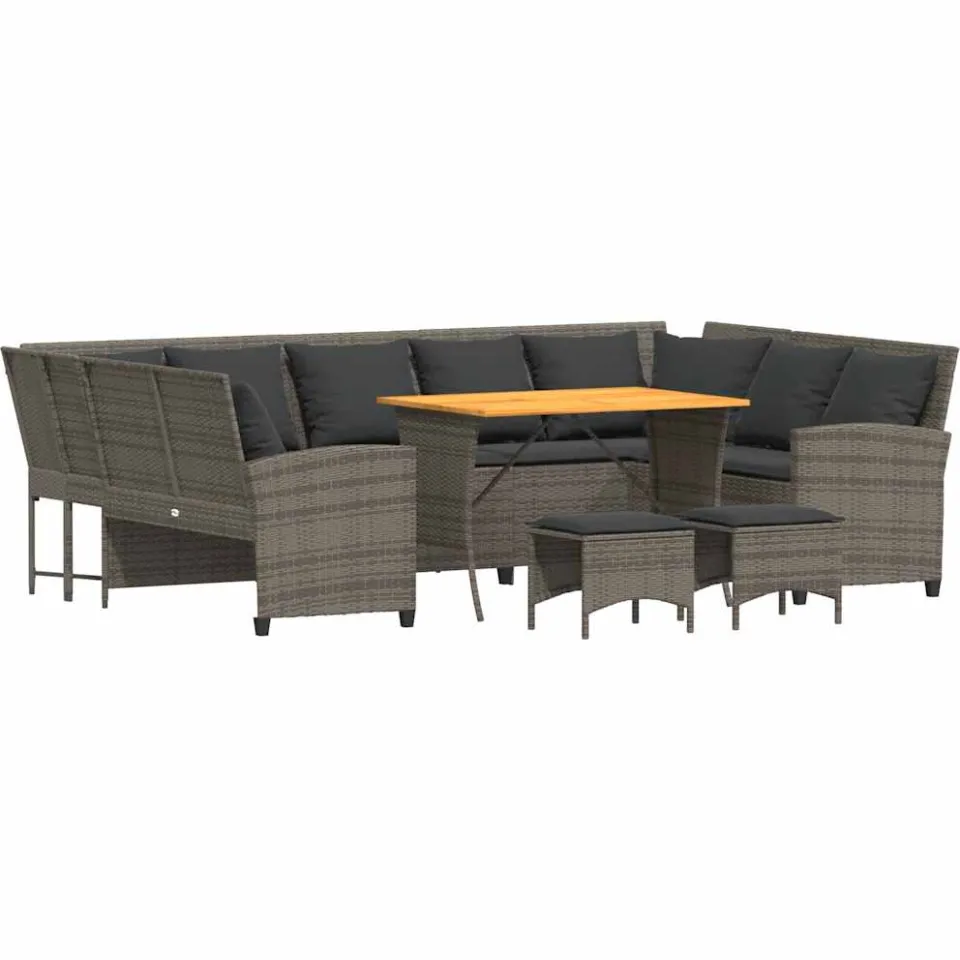 vidaXL 4-delige Loungeset met kussens poly rattan grijs, foto 3