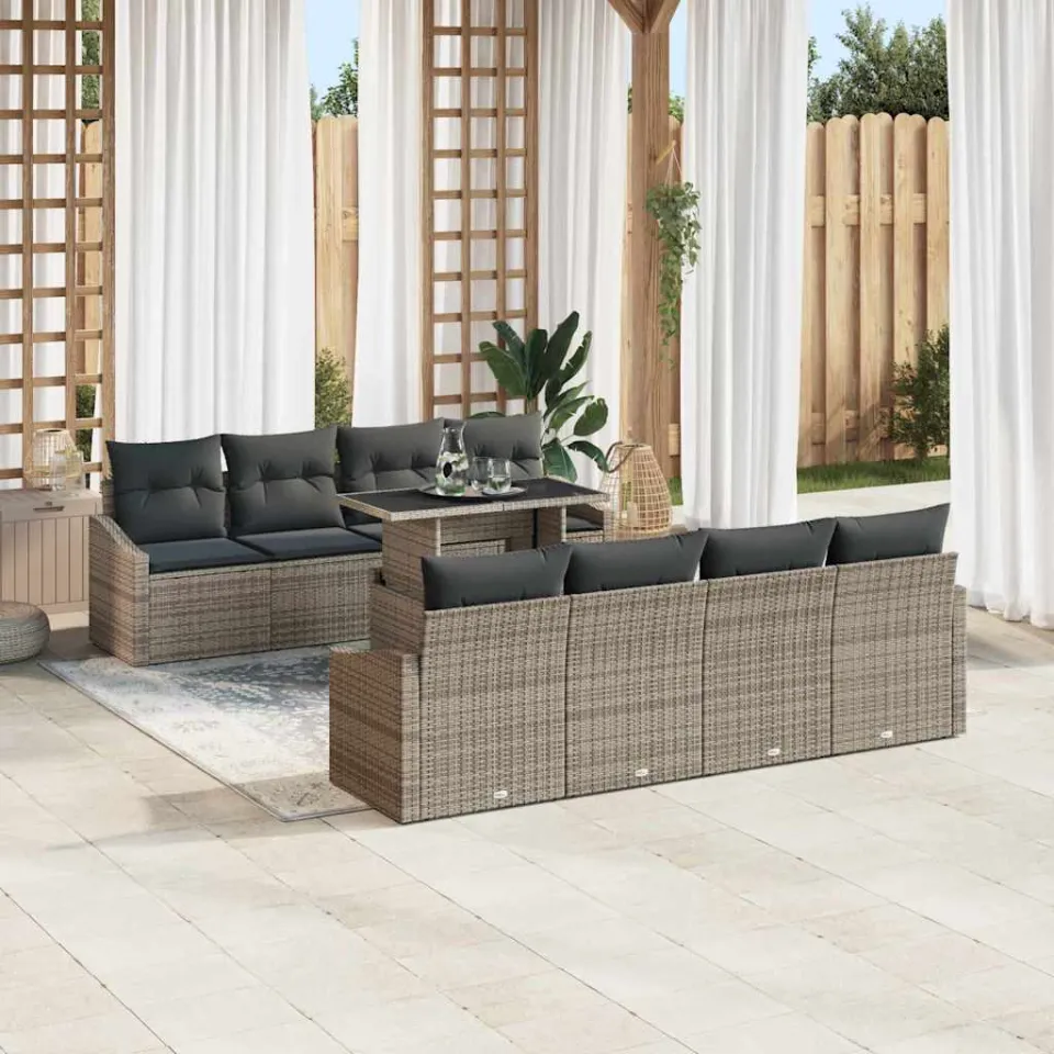 vidaXL Tuin Sofa Set 9 st Grijs poly rattan, foto 3