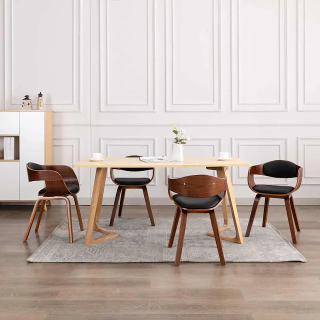 vidaXL Eetkamerstoelen 4 st gebogen hout en kunstleer Zwart