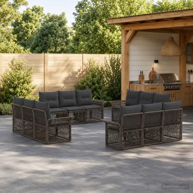 vidaXL Tuinbankenset 12 st 12-zits Grijs poly rattan