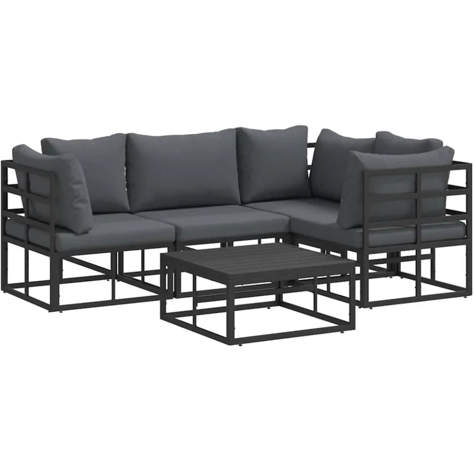 vidaXL Tuinbankenset 5 st Zwart Aluminium