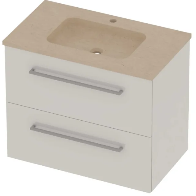 Basic-Line Rocky 46 Badmeubelset Hardsteen 1 Kraangat Voor Grepen 80x46x62 cm Ice White Sand Stone Beige