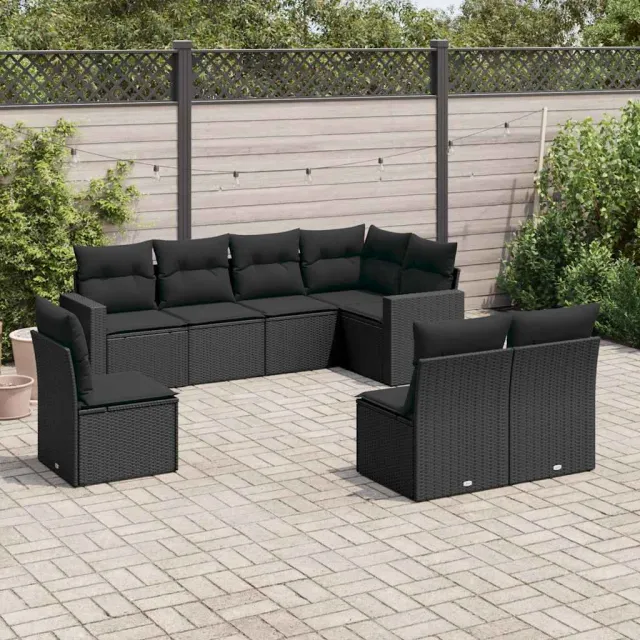 vidaXL 8-delige Loungeset met kussens poly rattan zwart, foto 2