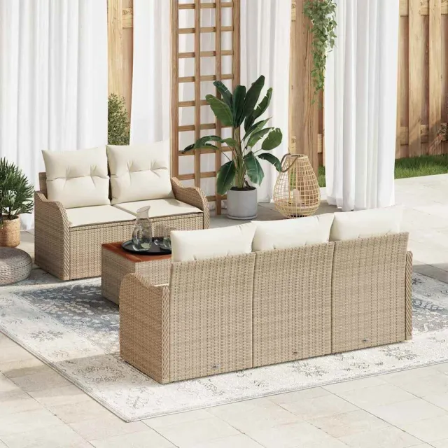 vidaXL Tuinbankenset 6 st Beige poly rattan, foto 2