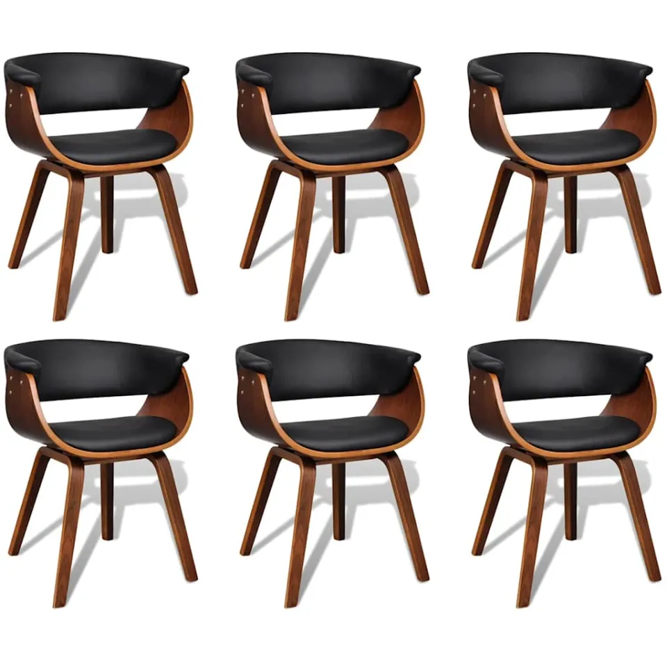 vidaXL Eetkamerstoelen 6 st gebogen hout en kunstleer zwart, foto 3