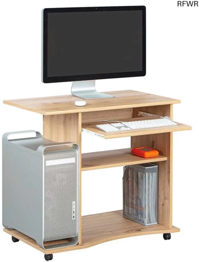 RFWR Bureau voor computer en laptop met wielen, MDF ambachtelijke eikenlook, 80 x 50 x 75 cm