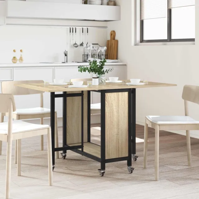vidaXL Vouwbare - eettafel - met - wieltjes - 130 - x - 80 - x - 76,5 - cm - staal - PB
