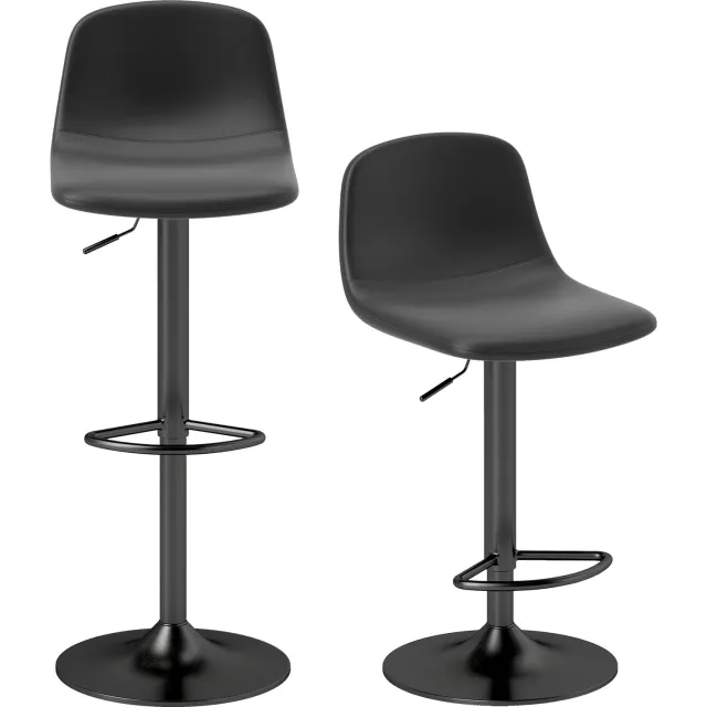 Homona Barhocker - 2-delige set - In hoogte verstelbaar en 360° draaibaar - Met rugleuning en voetensteun - 40,5 x 44 x 84-104 cm - Zwart