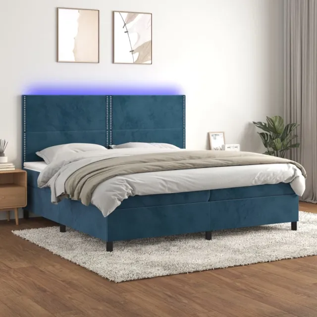 vidaXL Boxspring met matras en LED fluweel donkerblauw 200x200 cm blauw