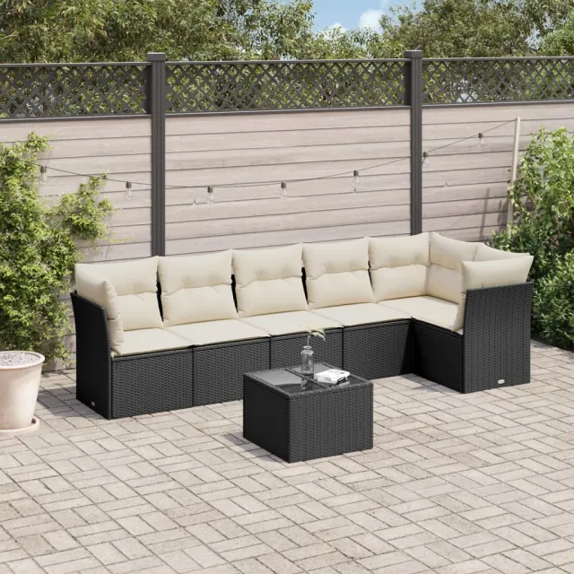 vidaXL 7-delige Loungeset met kussens poly rattan zwart, foto 2