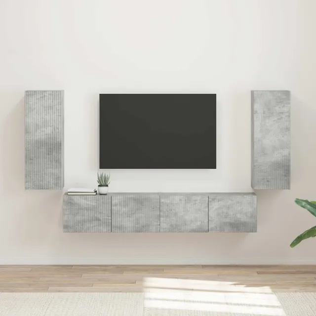 vidaXL TV Wandkast Set 4 st Beton Grijs Bewerkt hout