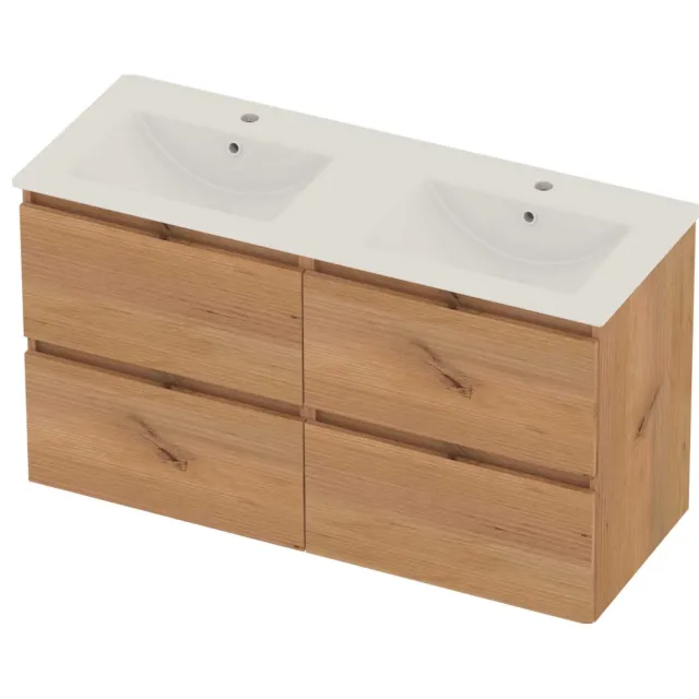 Basic-Line Coach 46 Badmeubelset Porselein 120x46x62 cm C46gwcwo2x602 Whisky Oak Glans Wit