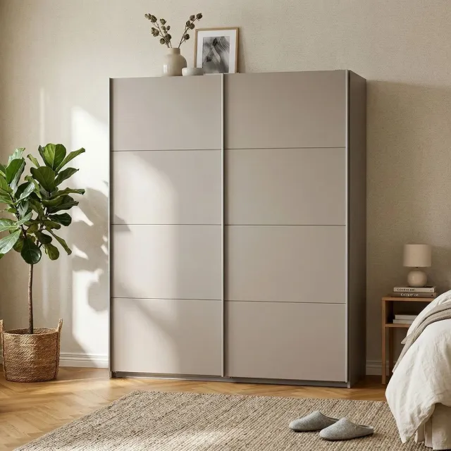 Woonexpress Kledingkast Rocco Taupe - Moderne Schuifdeur Kast met Veel Opbergruimte Beige/Greige/Taupe