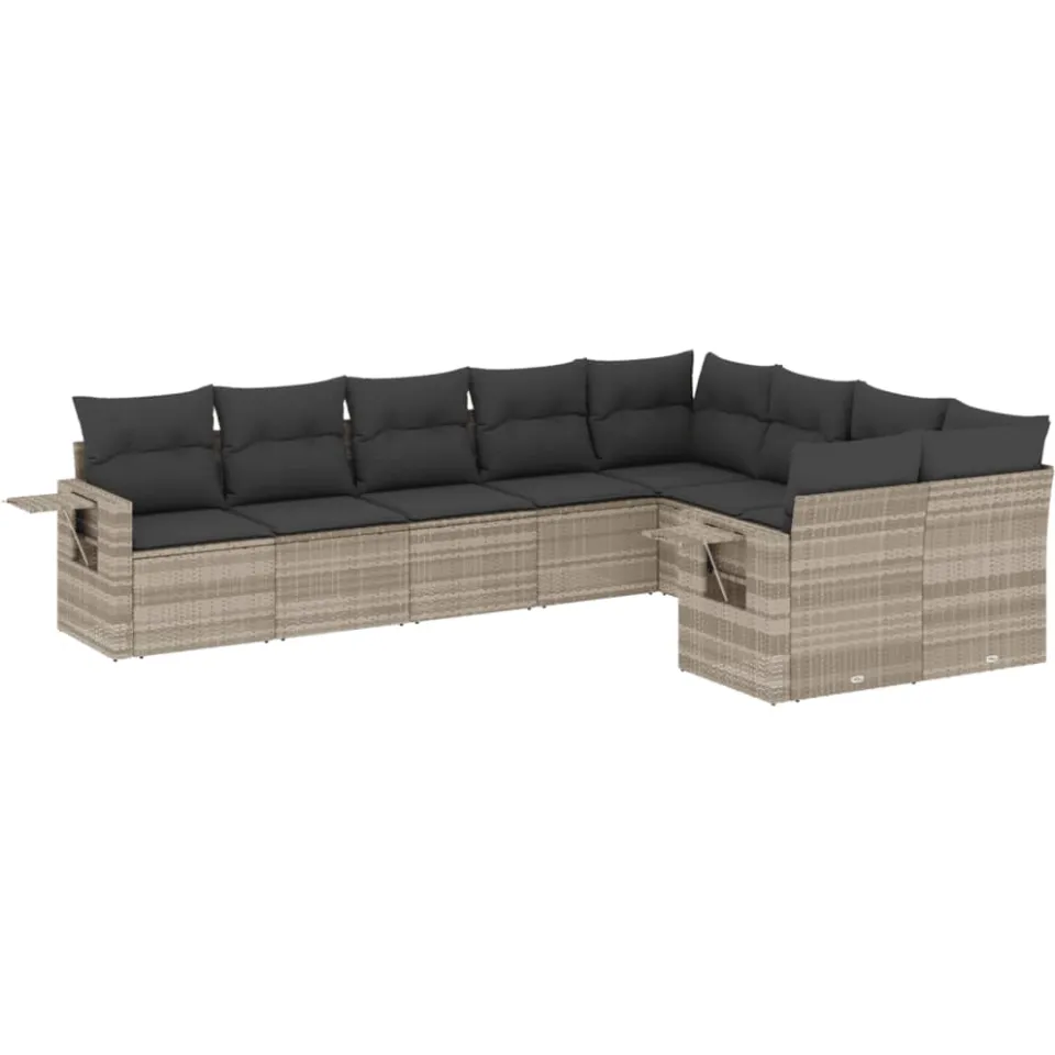 vidaXL 9-delige Loungeset met kussens poly rattan lichtgrijs grijs, foto 3