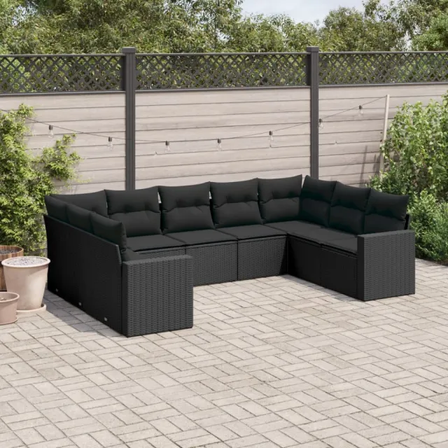 vidaXL 9-delige Loungeset met kussens poly rattan zwart, foto 2