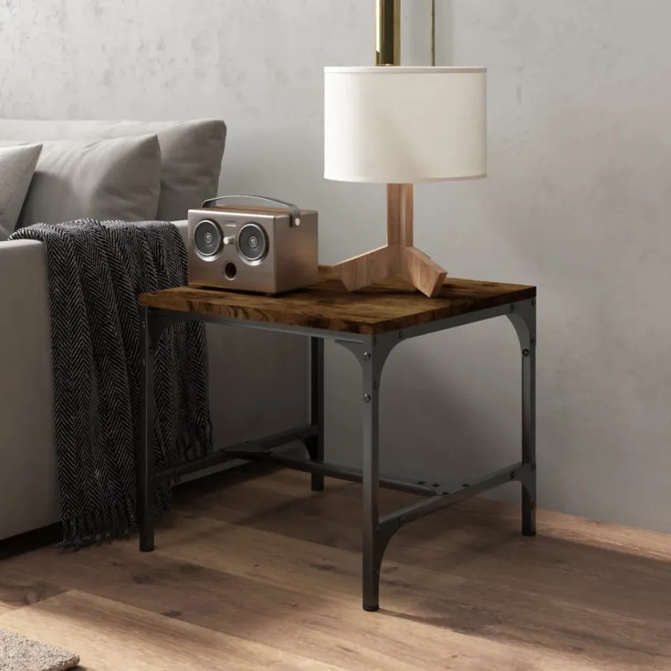 vidaXL Bijzettafels 2 st 40x40x35 cm bewerkt hout gerookt eiken, foto 4