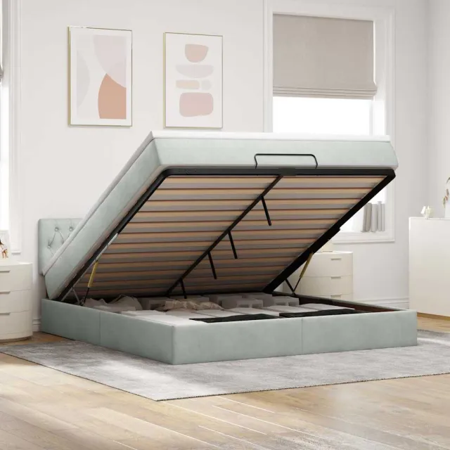 vidaXL Ottoman bed met matras 180x200cm fluweel lichtgrijs grijs