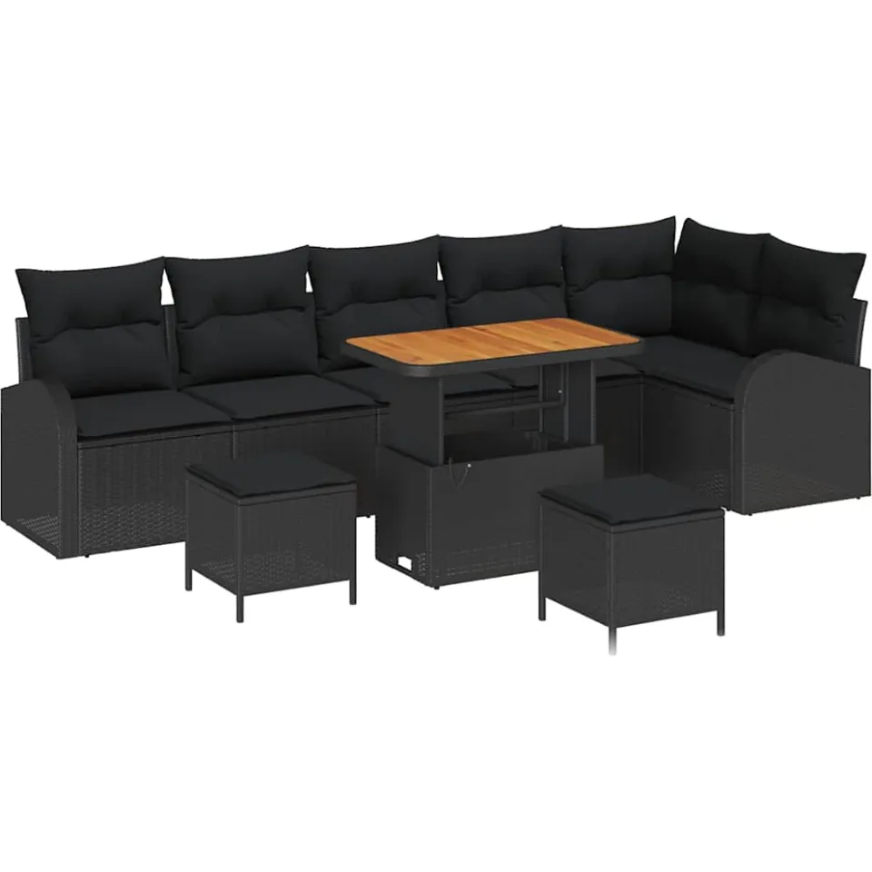 vidaXL Tuinbankenset 9 st Zwart poly rattan
