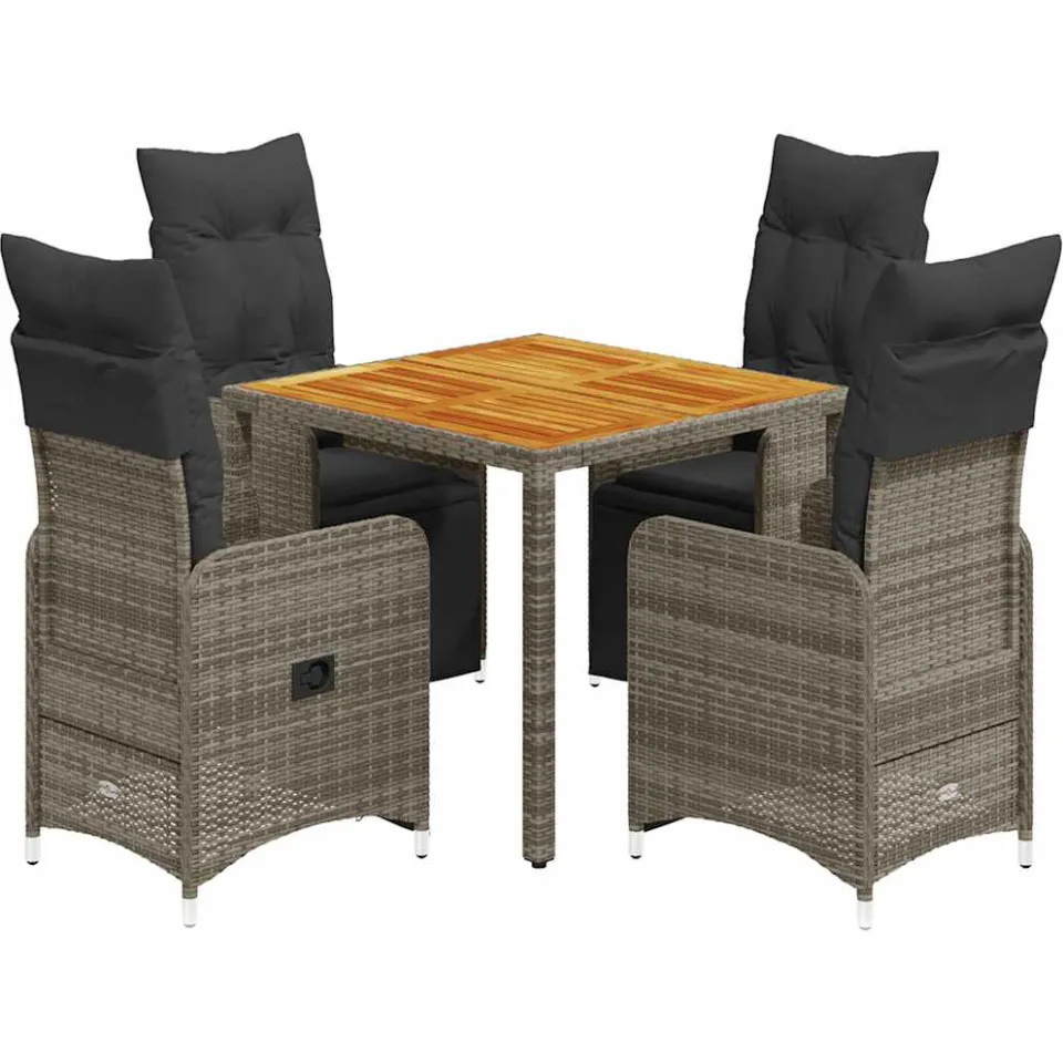 vidaXL 5-delige Bistroset met kussens poly rattan grijs, foto 3