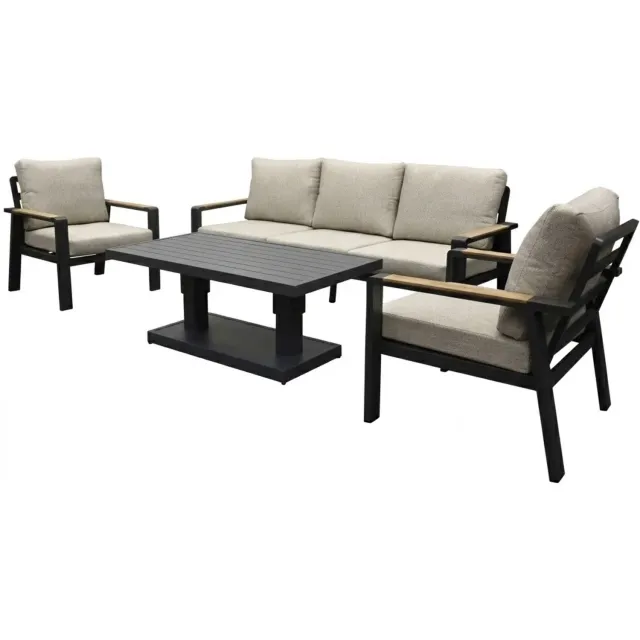 AVH-Collectie Lola stoel bank dining loungeset 4 delig verstelbare tafel antraciet