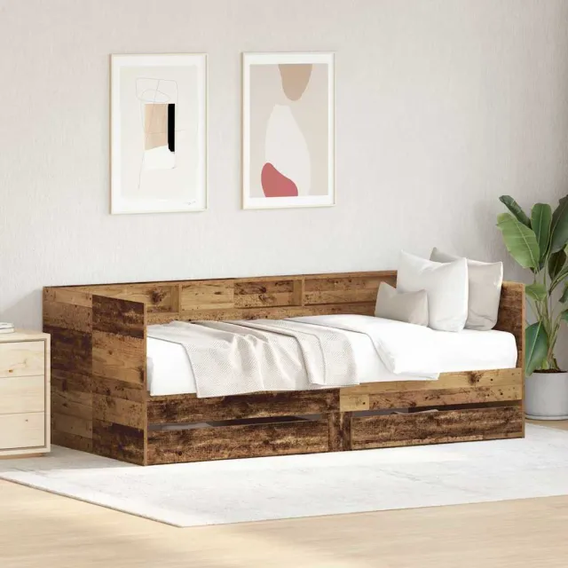 vidaXL Dagbed met lade met plank Oud Hout 75 x 190 cm Bewerkt hout Bruin