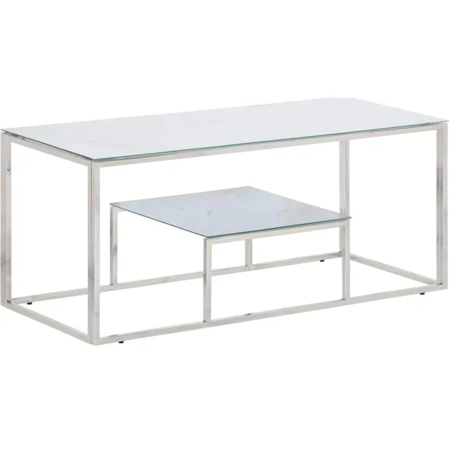 vidaXL Salontafel roestvrijstaal en gehard glas zilverkleurig
