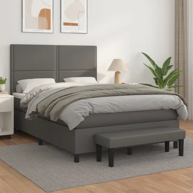 vidaXL Boxspring met matras kunstleer grijs 140x200 cm