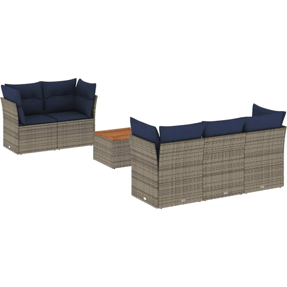 vidaXL 6-delige Loungeset met kussens poly rattan grijs, foto 3