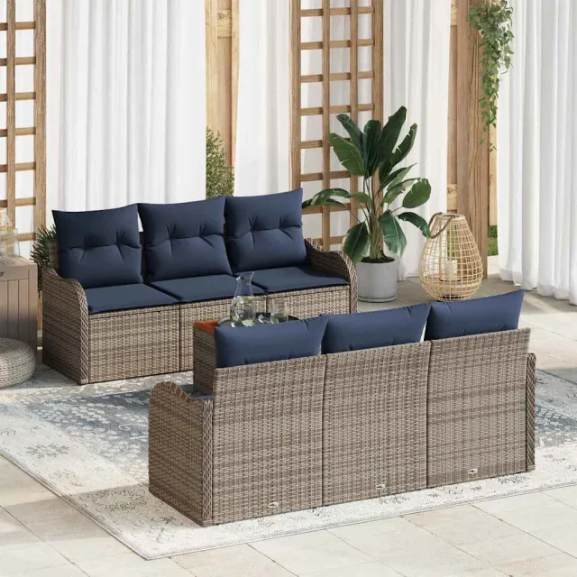 vidaXL Tuinbankenset 7 st Grijs poly rattan, foto 2