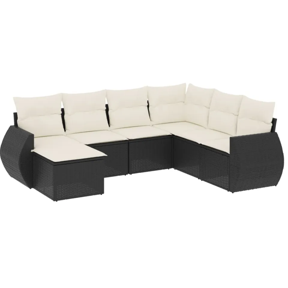 vidaXL 7-delige Loungeset met kussens poly rattan zwart, foto 3