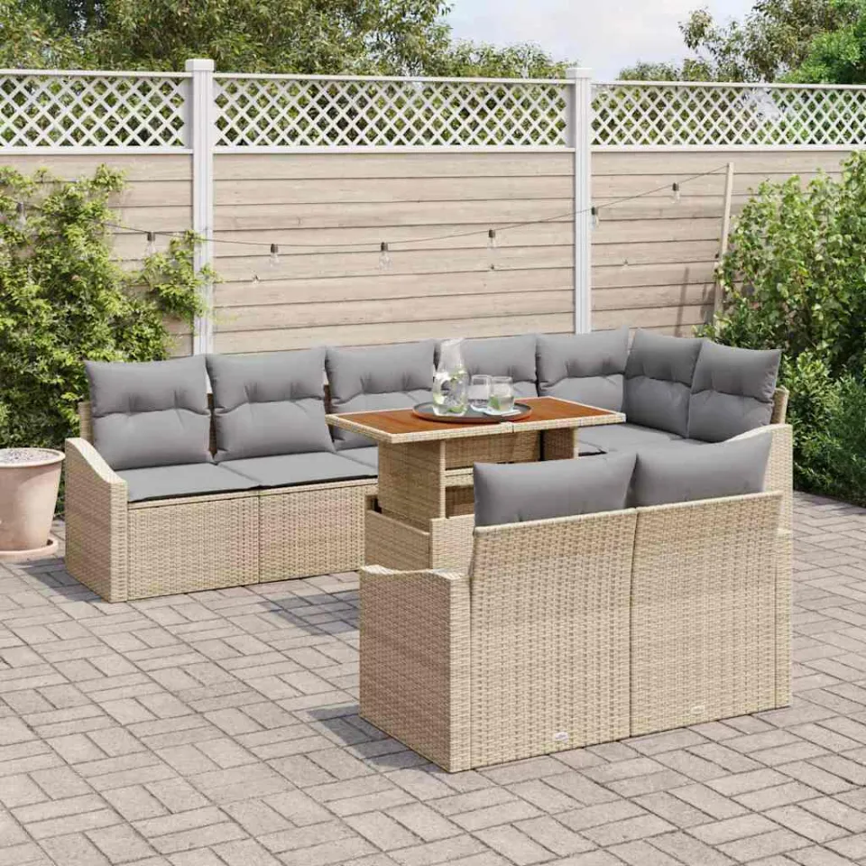 vidaXL Tuin Sofa Set 9 st Beige Poly riet, foto 3