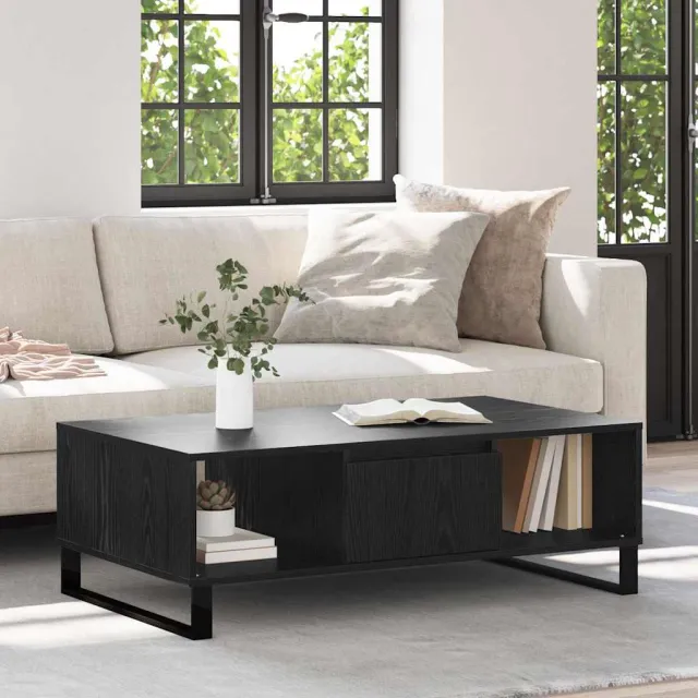 vidaXL Salontafel Zwart Eiken 104 x 60 x 35 cm Bewerkt hout, foto 2