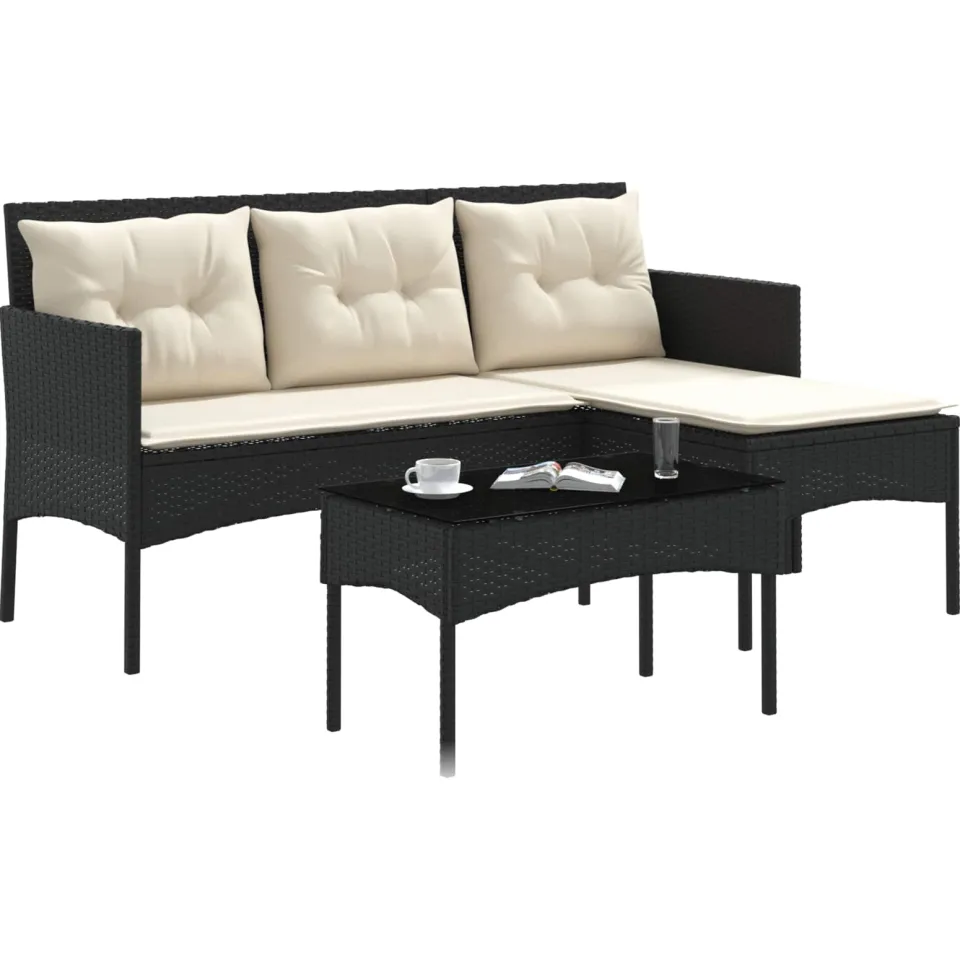 vidaXL Tuinbankenset 2 st Zwart en Crème poly rattan