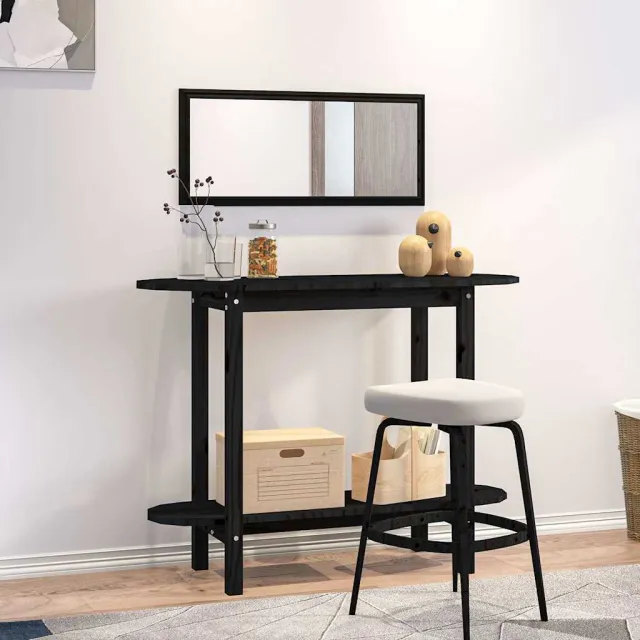 vidaXL Wandtafel 110x40x80 cm massief grenenhout zwart, foto 2