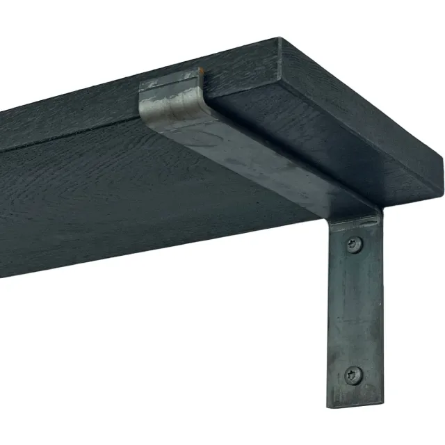 GoudmetHout Wandplank Industrieel - 200 x 20 cm Muurplank - Zwart Eiken Hout - Decoratie Wandrek & Boekenrek - Hangplank Keuken - Wall Shelf + 2 Plankdragers van Ruw Staal Zwart - Zonder coating - 20 cm