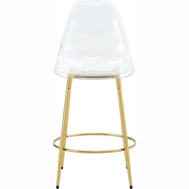SONNENH Barkrukken set van 2 - Transparante PET-zitting - Goudkleurig metalen frame - Vaste zithoogte 66 cm Transparant met goudkleurig frame