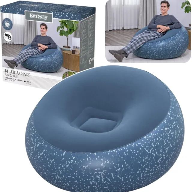 Bestway Inflate-a-Chair - Opblaasbare Fauteuil - 112 x 112 x 66 cm - Binnen- en buitengebruik Donkerblauw