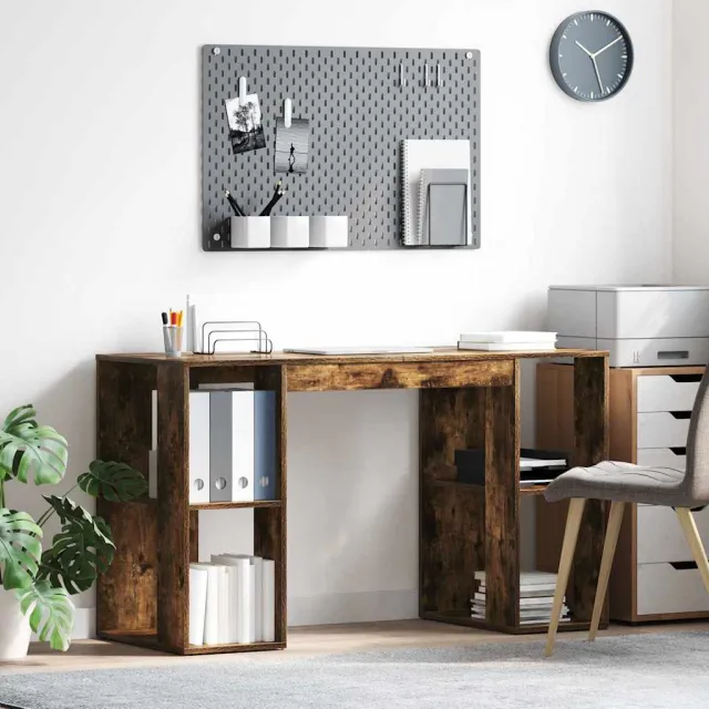 vidaXL Bureau Gerookt eiken 130 x 50,5 x 75 cm Bewerkt hout Bruin