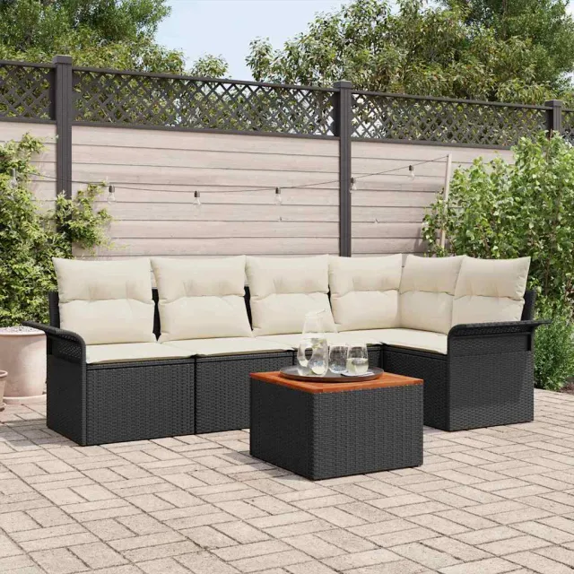 vidaXL Tuinbankenset 6 st Zwart poly rattan, foto 2