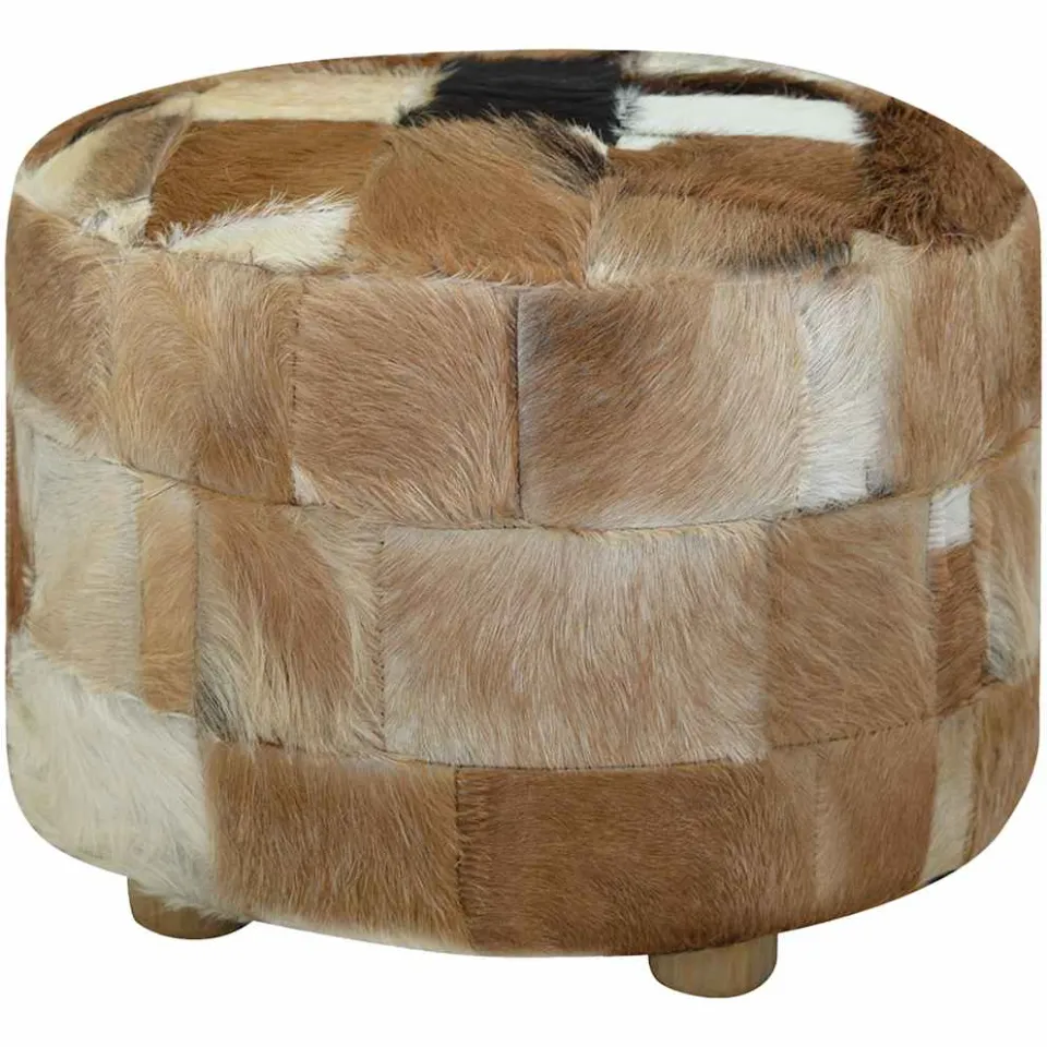 vidaXL Poef rond 50x50x45 cm geitenleer meerkleurig, foto 5