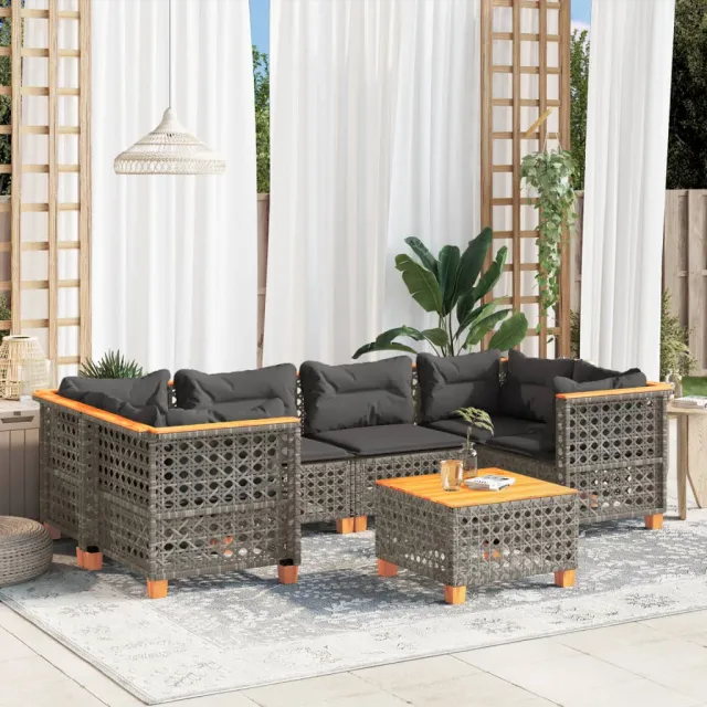 vidaXL 7-delige Loungeset met kussens poly rattan grijs, foto 2