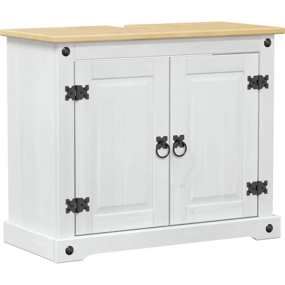vidaXL Wastafelkast Wit 73 x 33 x 60 cm Massief grenenhout