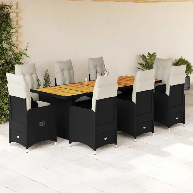 vidaXL 9-delige Bistroset met kussens poly rattan zwart, foto 2