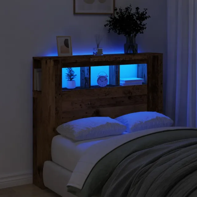 vidaXL Hoofdeinde met LED 120x18,5x103,5 cm bewerkt hout oud hout Bruin