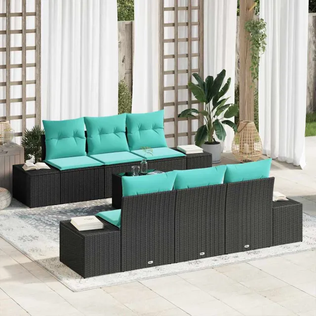 vidaXL Tuin Sofa Set 7 st Zwart poly rattan, foto 2