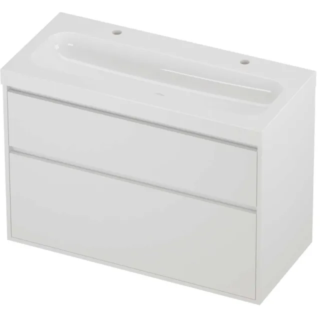 Proline Haga Badmeubelset Polystone Mezza 2 Kraangaten Greeploos 100x46x73 cm Glans Wit Mat White Mat Wit