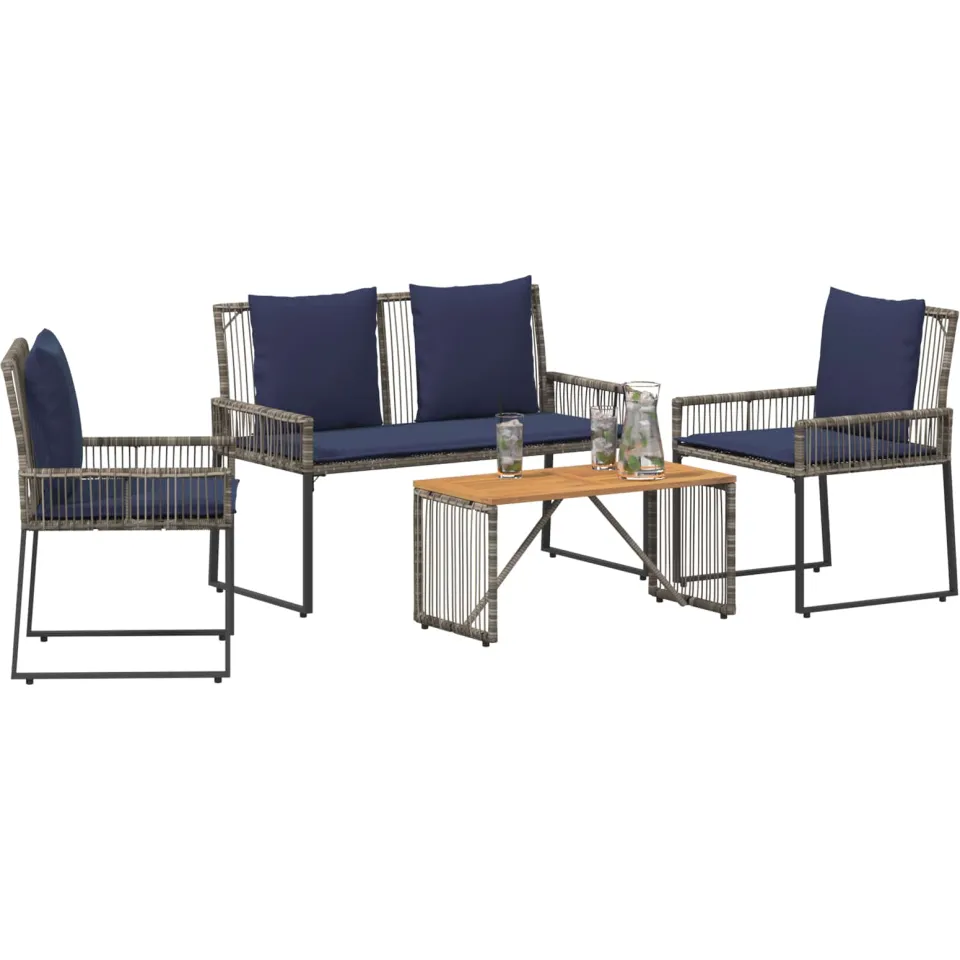 vidaXL Buitenmeubelset 9 st Grijs en Marineblauw poly rattan