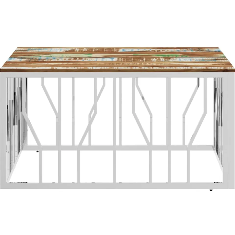 vidaXL Salontafel roestvrij staal en massief gerecycled hout zilver, foto 4