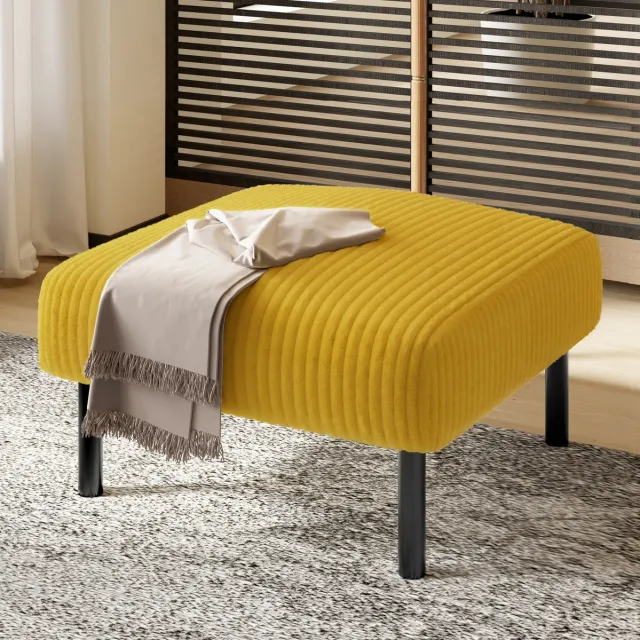 OKWISH Voetenbankje Cordstof - 56 x 51 x 39 cm - Zachte Bekleding Met Metalen Frame - Geel - Als Voetbank, Hocker Of Bijzettafel Voor Binnen
