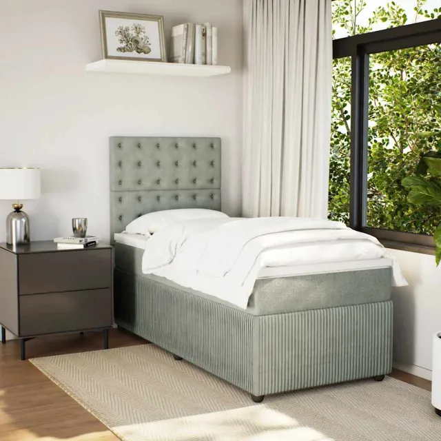 vidaXL Boxspring met matras fluweel lichtgrijs 80x200 cm grijs